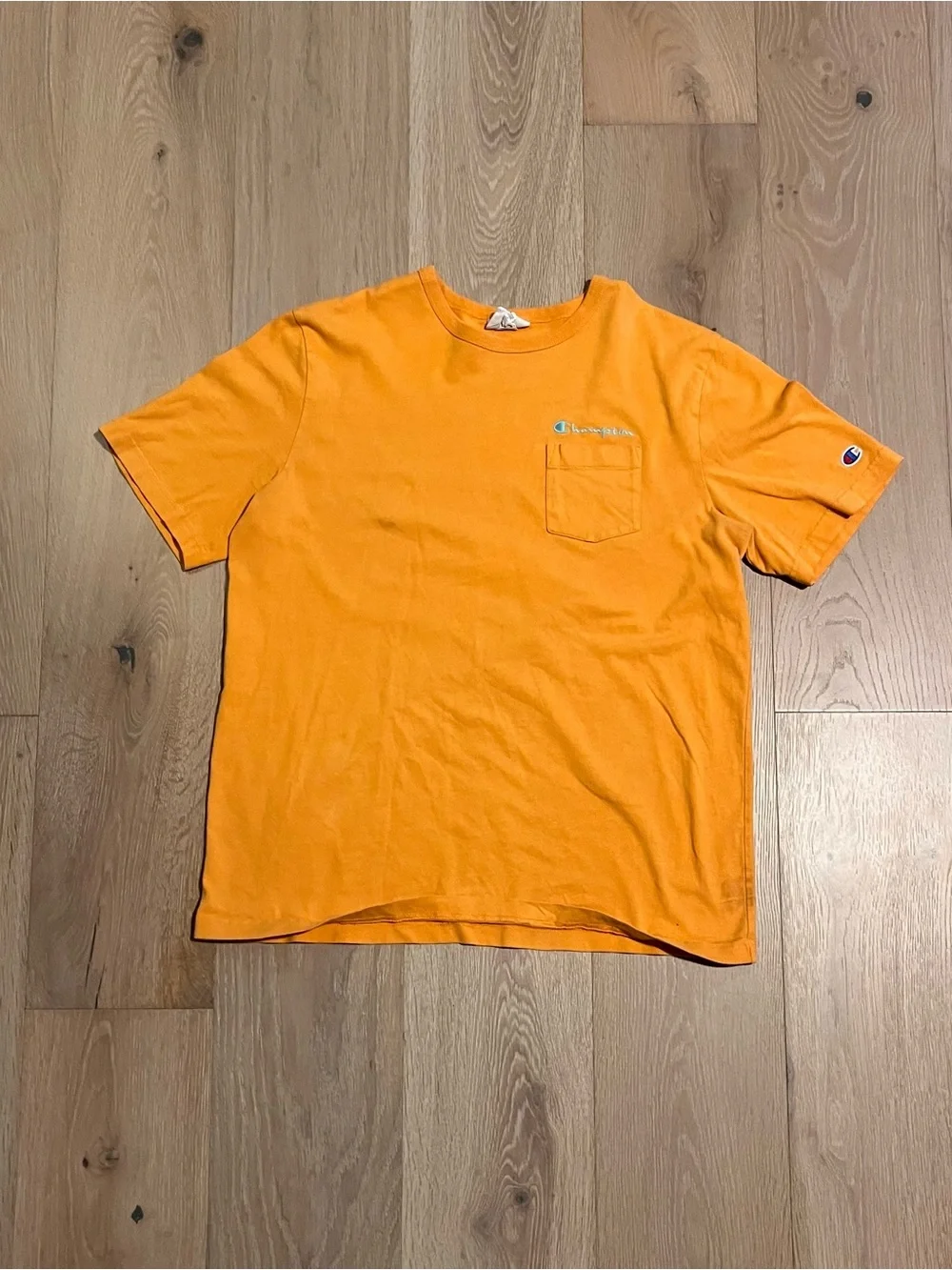 Vintage blue tag champion yellow blank tee with pocket and embroidery - Picture 2 of 8